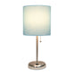 All The Rages Oslo 20" Brushed Steel Base Standard Table Lamp With USB Power Outlet & Aqua Fabric Shade