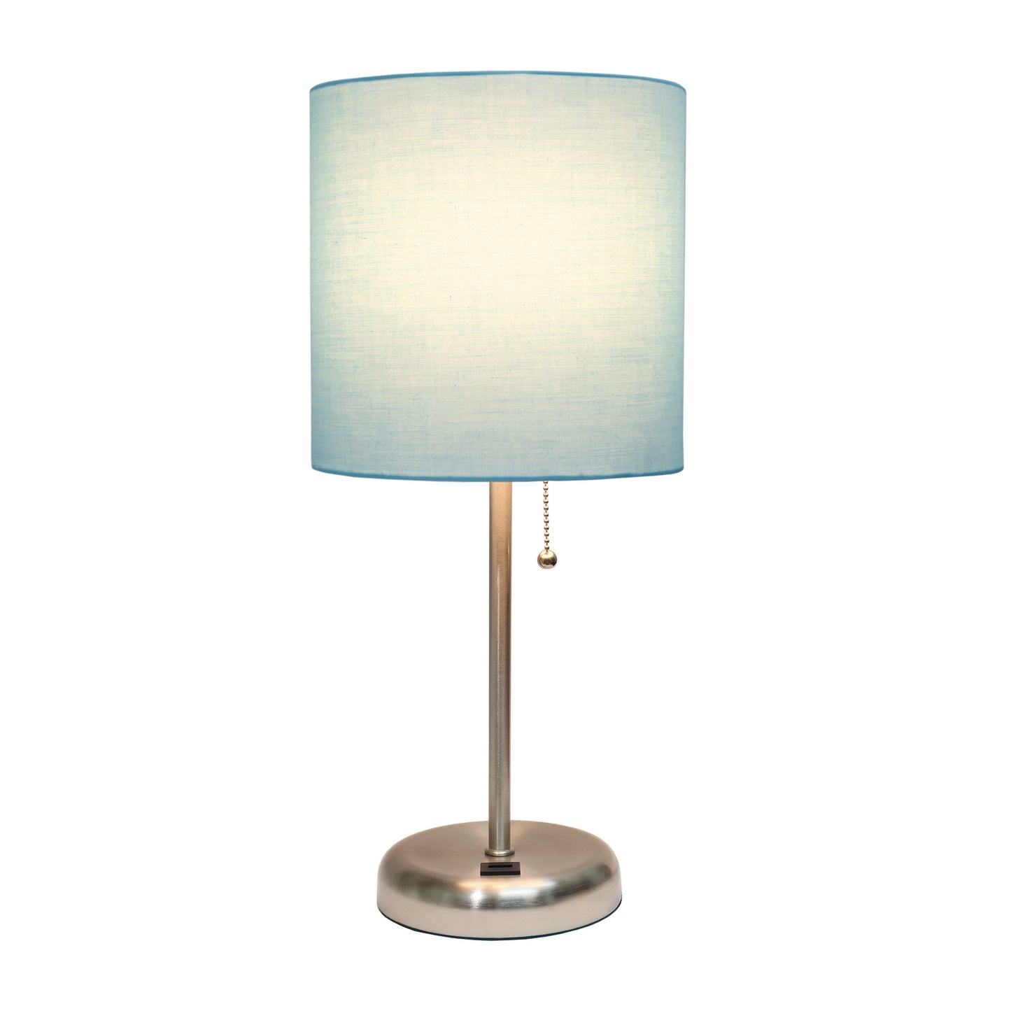 All The Rages Oslo 20" Brushed Steel Base Standard Table Lamp With USB Power Outlet & Aqua Fabric Shade