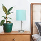 All The Rages Oslo 20" Brushed Steel Base Standard Table Lamp With USB Power Outlet & Aqua Fabric Shade