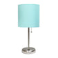 All The Rages Oslo 20" Brushed Steel Base Standard Table Lamp With USB Power Outlet & Aqua Fabric Shade