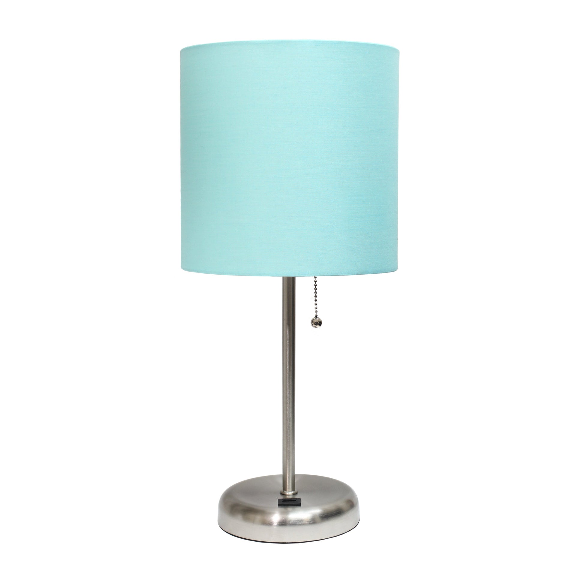 All The Rages Oslo 20" Brushed Steel Base Standard Table Lamp With USB Power Outlet & Aqua Fabric Shade