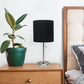 All The Rages Oslo 20" Brushed Steel Base Standard Table Lamp With USB Power Outlet & Black Fabric Shade