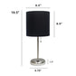 All The Rages Oslo 20" Brushed Steel Base Standard Table Lamp With USB Power Outlet & Black Fabric Shade
