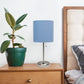 All The Rages Oslo 20" Brushed Steel Base Standard Table Lamp With USB Power Outlet & Blue Fabric Shade