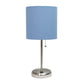 All The Rages Oslo 20" Brushed Steel Base Standard Table Lamp With USB Power Outlet & Blue Fabric Shade