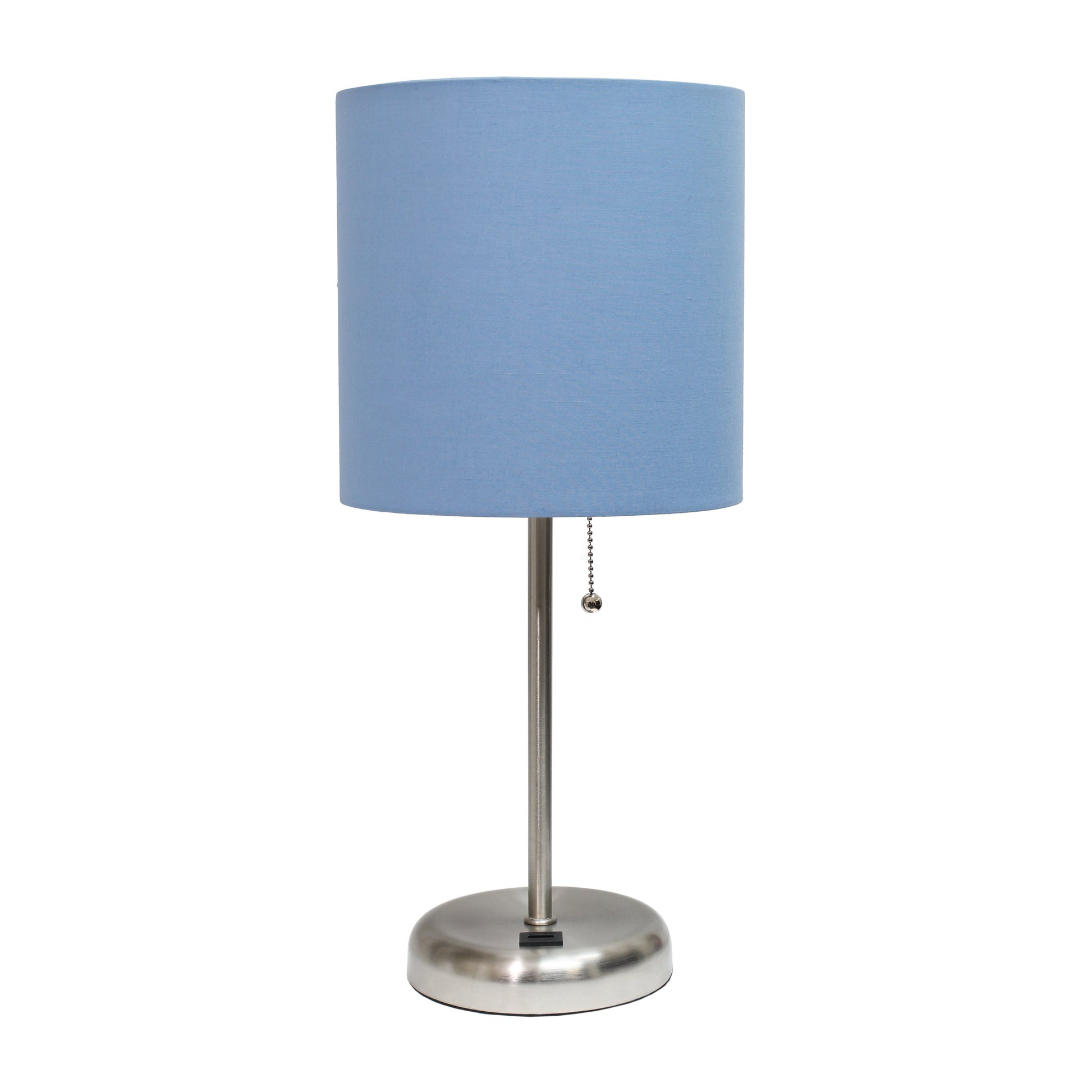 All The Rages Oslo 20" Brushed Steel Base Standard Table Lamp With USB Power Outlet & Blue Fabric Shade