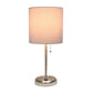 All The Rages Oslo 20" Brushed Steel Base Standard Table Lamp With USB Power Outlet & Gray Fabric Shade
