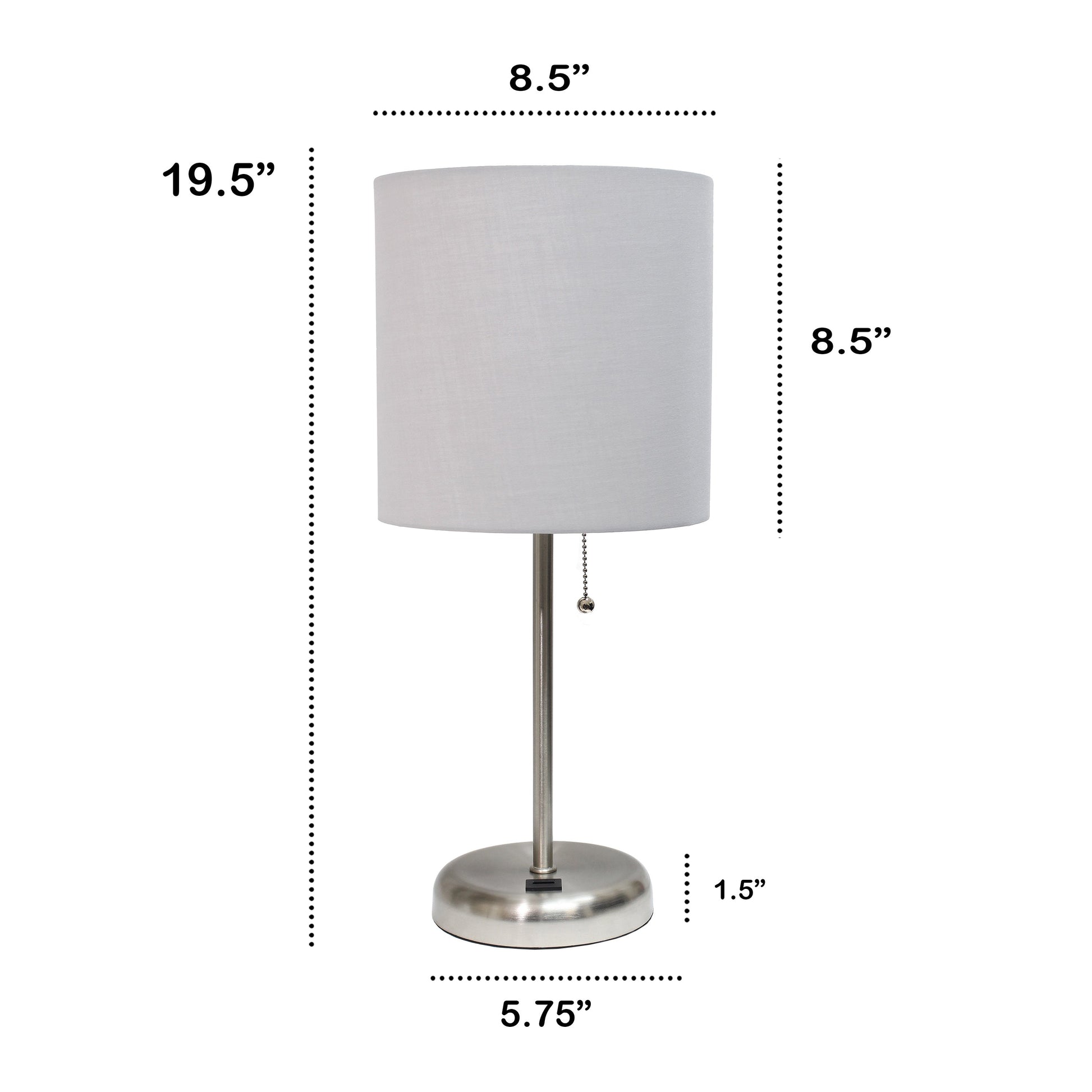 All The Rages Oslo 20" Brushed Steel Base Standard Table Lamp With USB Power Outlet & Gray Fabric Shade