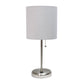 All The Rages Oslo 20" Brushed Steel Base Standard Table Lamp With USB Power Outlet & Gray Fabric Shade