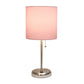 All The Rages Oslo 20" Brushed Steel Base Standard Table Lamp With USB Power Outlet & Light Pink Fabric Shade