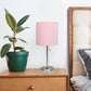 All The Rages Oslo 20" Brushed Steel Base Standard Table Lamp With USB Power Outlet & Light Pink Fabric Shade