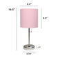 All The Rages Oslo 20" Brushed Steel Base Standard Table Lamp With USB Power Outlet & Light Pink Fabric Shade