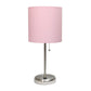 All The Rages Oslo 20" Brushed Steel Base Standard Table Lamp With USB Power Outlet & Light Pink Fabric Shade