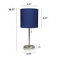 All The Rages Oslo 20" Brushed Steel Base Standard Table Lamp With USB Power Outlet & Navy Fabric Shade