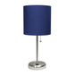 All The Rages Oslo 20" Brushed Steel Base Standard Table Lamp With USB Power Outlet & Navy Fabric Shade