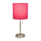 All The Rages Oslo 20" Brushed Steel Base Standard Table Lamp With USB Power Outlet & Pink Fabric Shade