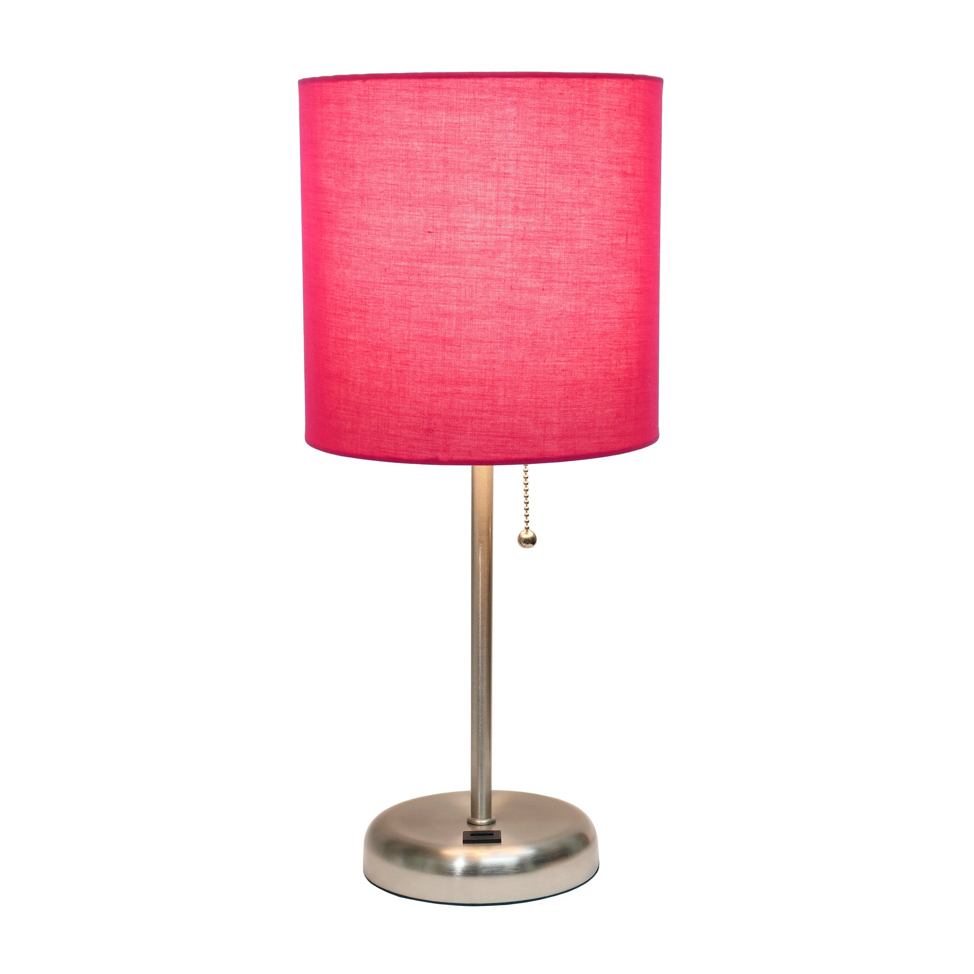 All The Rages Oslo 20" Brushed Steel Base Standard Table Lamp With USB Power Outlet & Pink Fabric Shade