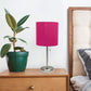 All The Rages Oslo 20" Brushed Steel Base Standard Table Lamp With USB Power Outlet & Pink Fabric Shade