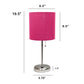 All The Rages Oslo 20" Brushed Steel Base Standard Table Lamp With USB Power Outlet & Pink Fabric Shade
