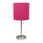 All The Rages Oslo 20" Brushed Steel Base Standard Table Lamp With USB Power Outlet & Pink Fabric Shade