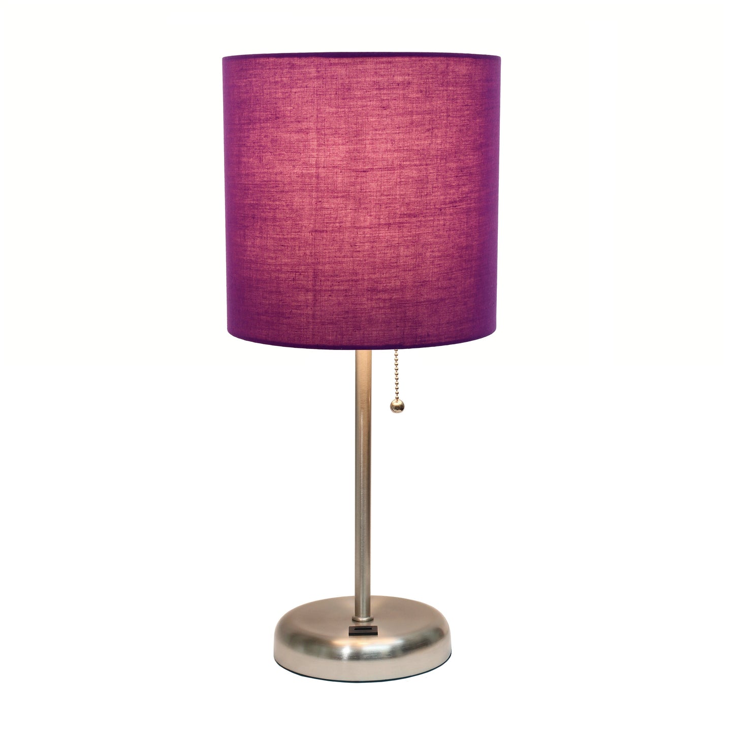 All The Rages Oslo 20" Brushed Steel Base Standard Table Lamp With USB Power Outlet & Purple Fabric Shade