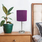 All The Rages Oslo 20" Brushed Steel Base Standard Table Lamp With USB Power Outlet & Purple Fabric Shade