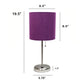 All The Rages Oslo 20" Brushed Steel Base Standard Table Lamp With USB Power Outlet & Purple Fabric Shade