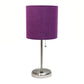 All The Rages Oslo 20" Brushed Steel Base Standard Table Lamp With USB Power Outlet & Purple Fabric Shade