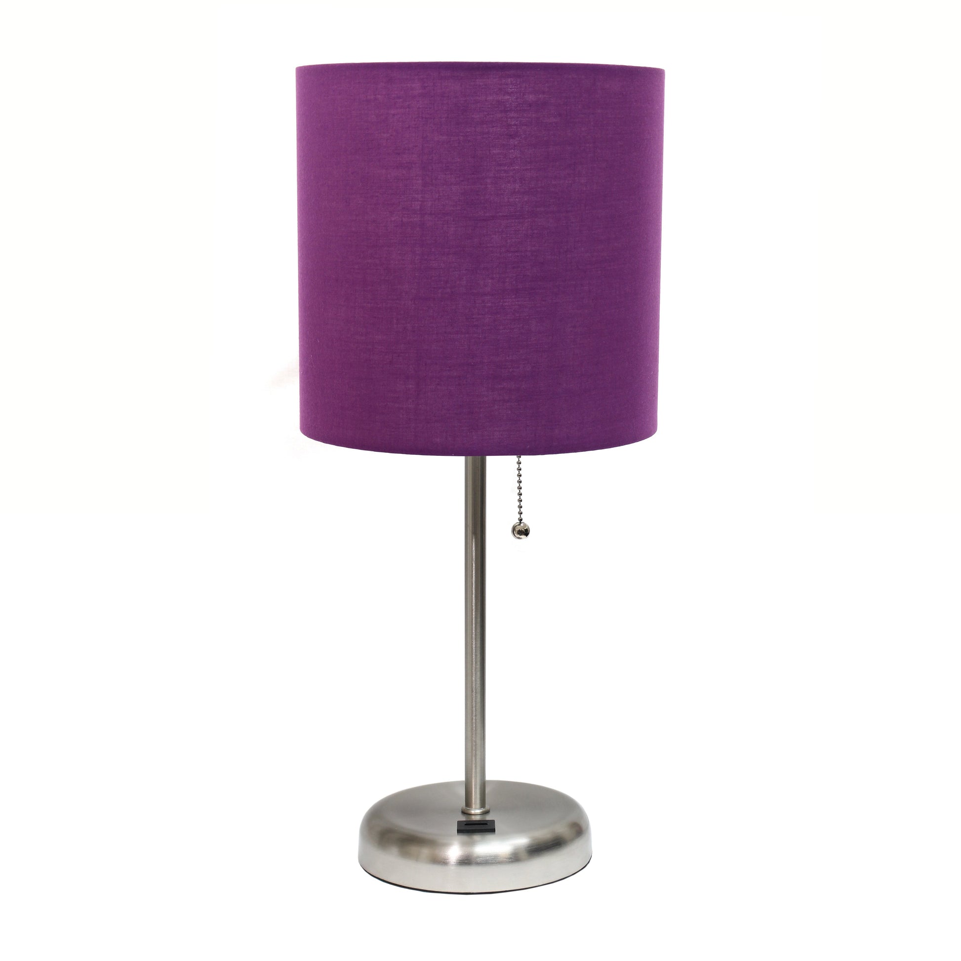 All The Rages Oslo 20" Brushed Steel Base Standard Table Lamp With USB Power Outlet & Purple Fabric Shade