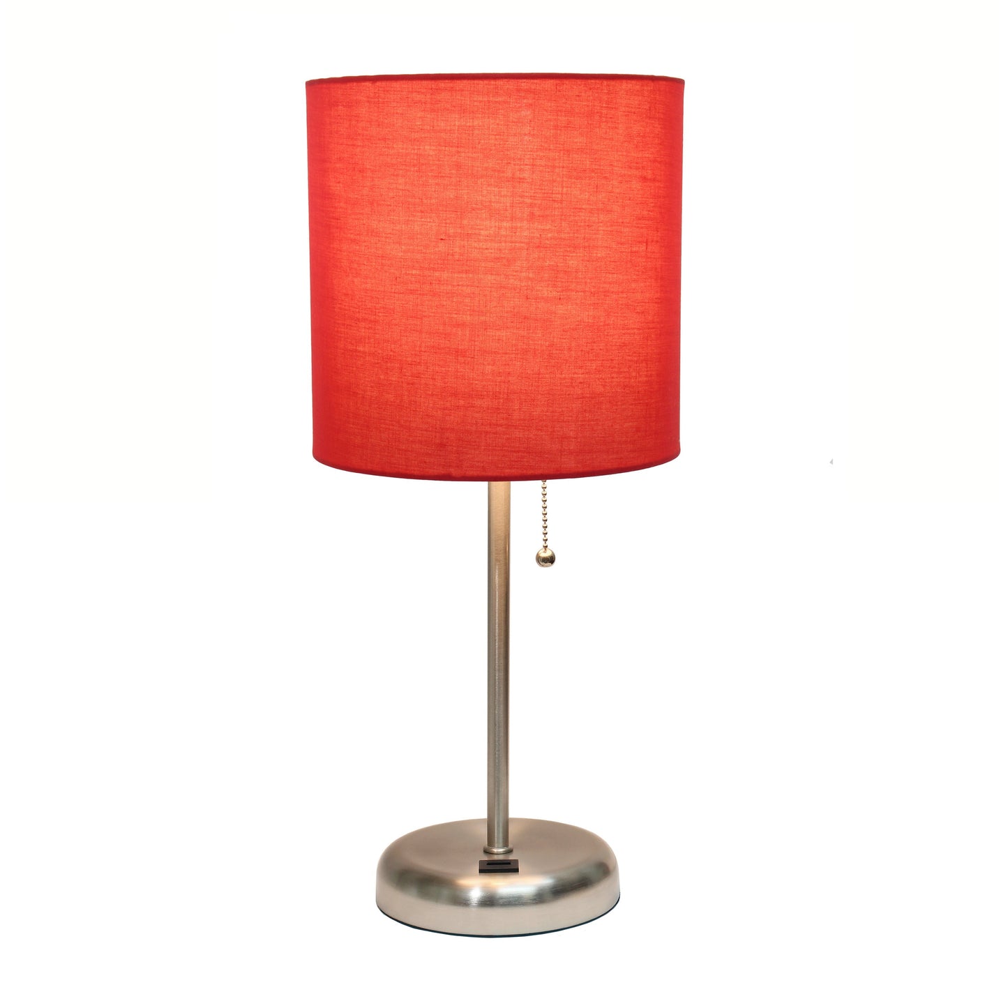 All The Rages Oslo 20" Brushed Steel Base Standard Table Lamp With USB Power Outlet & Red Fabric Shade