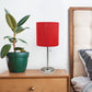 All The Rages Oslo 20" Brushed Steel Base Standard Table Lamp With USB Power Outlet & Red Fabric Shade