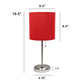 All The Rages Oslo 20" Brushed Steel Base Standard Table Lamp With USB Power Outlet & Red Fabric Shade