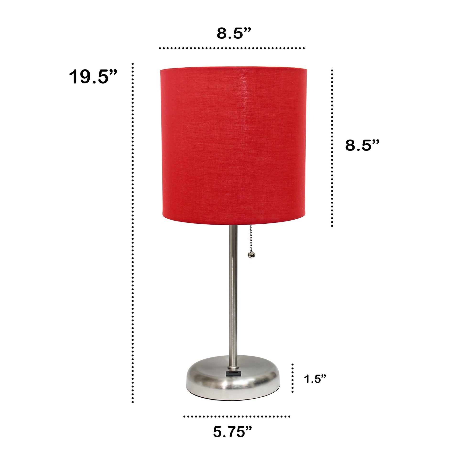 All The Rages Oslo 20" Brushed Steel Base Standard Table Lamp With USB Power Outlet & Red Fabric Shade