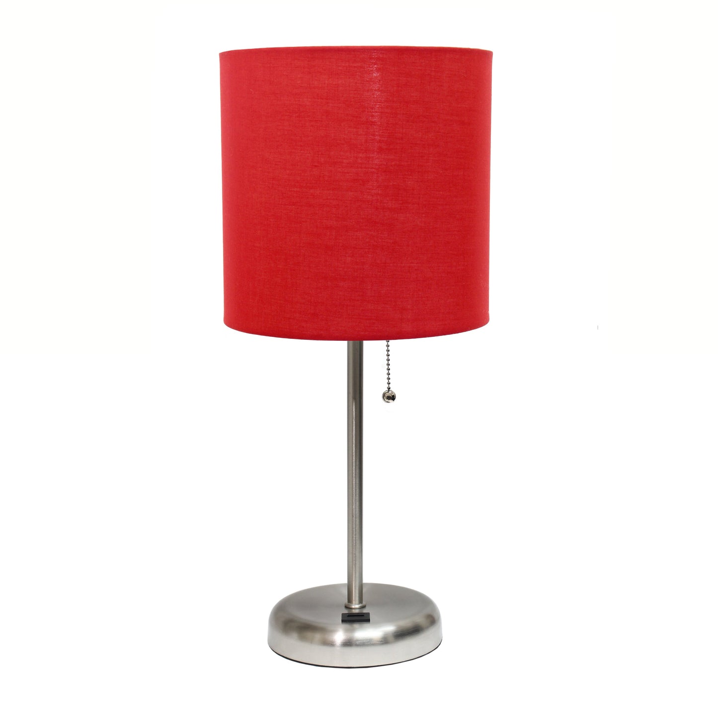 All The Rages Oslo 20" Brushed Steel Base Standard Table Lamp With USB Power Outlet & Red Fabric Shade