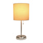 All The Rages Oslo 20" Brushed Steel Base Standard Table Lamp With USB Power Outlet & Tan Fabric Shade