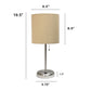 All The Rages Oslo 20" Brushed Steel Base Standard Table Lamp With USB Power Outlet & Tan Fabric Shade