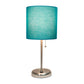 All The Rages Oslo 20" Brushed Steel Base Standard Table Lamp With USB Power Outlet & Teal Fabric Shade