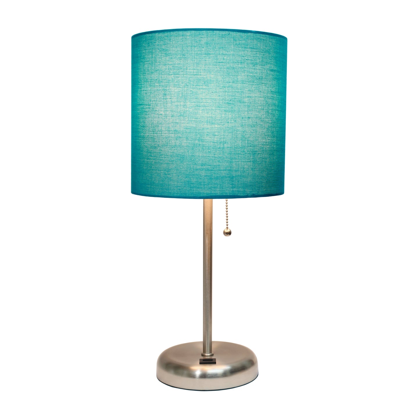 All The Rages Oslo 20" Brushed Steel Base Standard Table Lamp With USB Power Outlet & Teal Fabric Shade