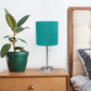 All The Rages Oslo 20" Brushed Steel Base Standard Table Lamp With USB Power Outlet & Teal Fabric Shade