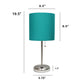 All The Rages Oslo 20" Brushed Steel Base Standard Table Lamp With USB Power Outlet & Teal Fabric Shade