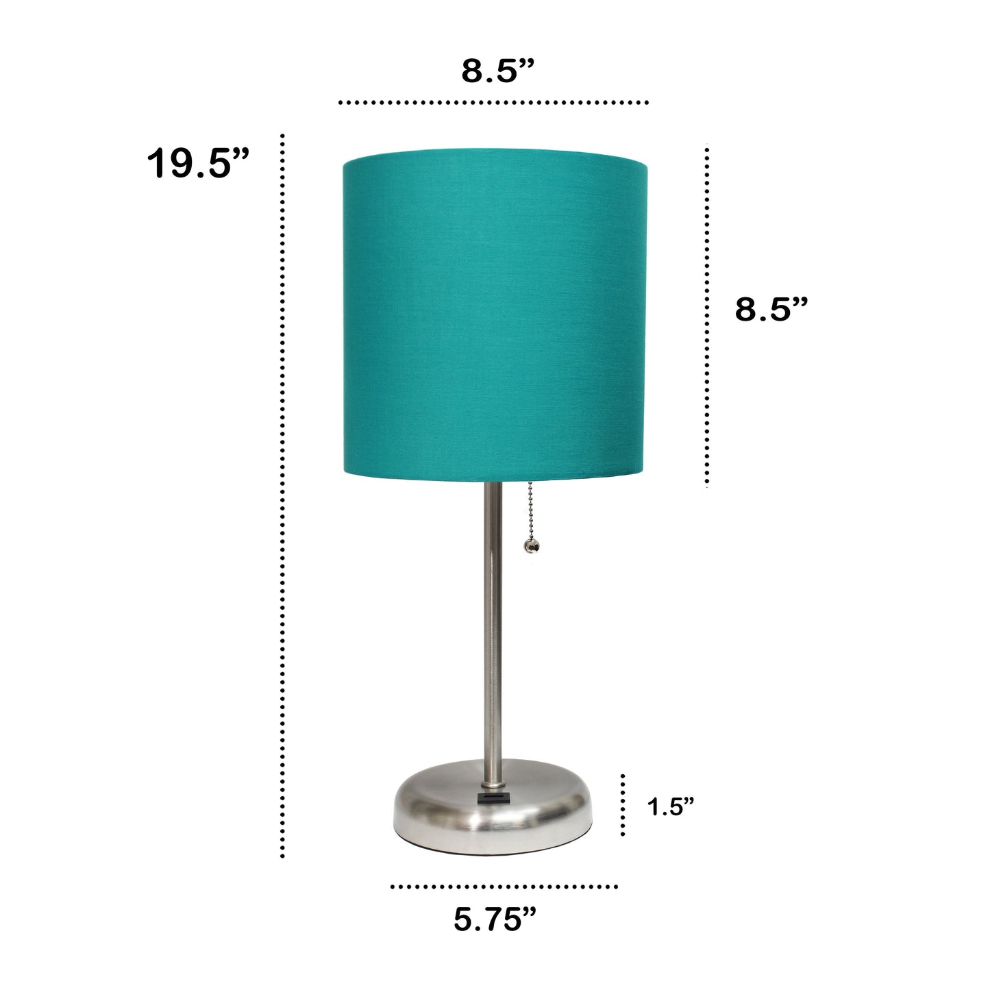 All The Rages Oslo 20" Brushed Steel Base Standard Table Lamp With USB Power Outlet & Teal Fabric Shade