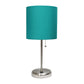 All The Rages Oslo 20" Brushed Steel Base Standard Table Lamp With USB Power Outlet & Teal Fabric Shade