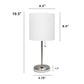 All The Rages Oslo 20" Brushed Steel Base Standard Table Lamp With USB Power Outlet & White Fabric Shade