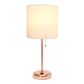 All The Rages Oslo 20" Rose Gold Base Standard Table Lamp With Power Outlet & White Fabric Shade
