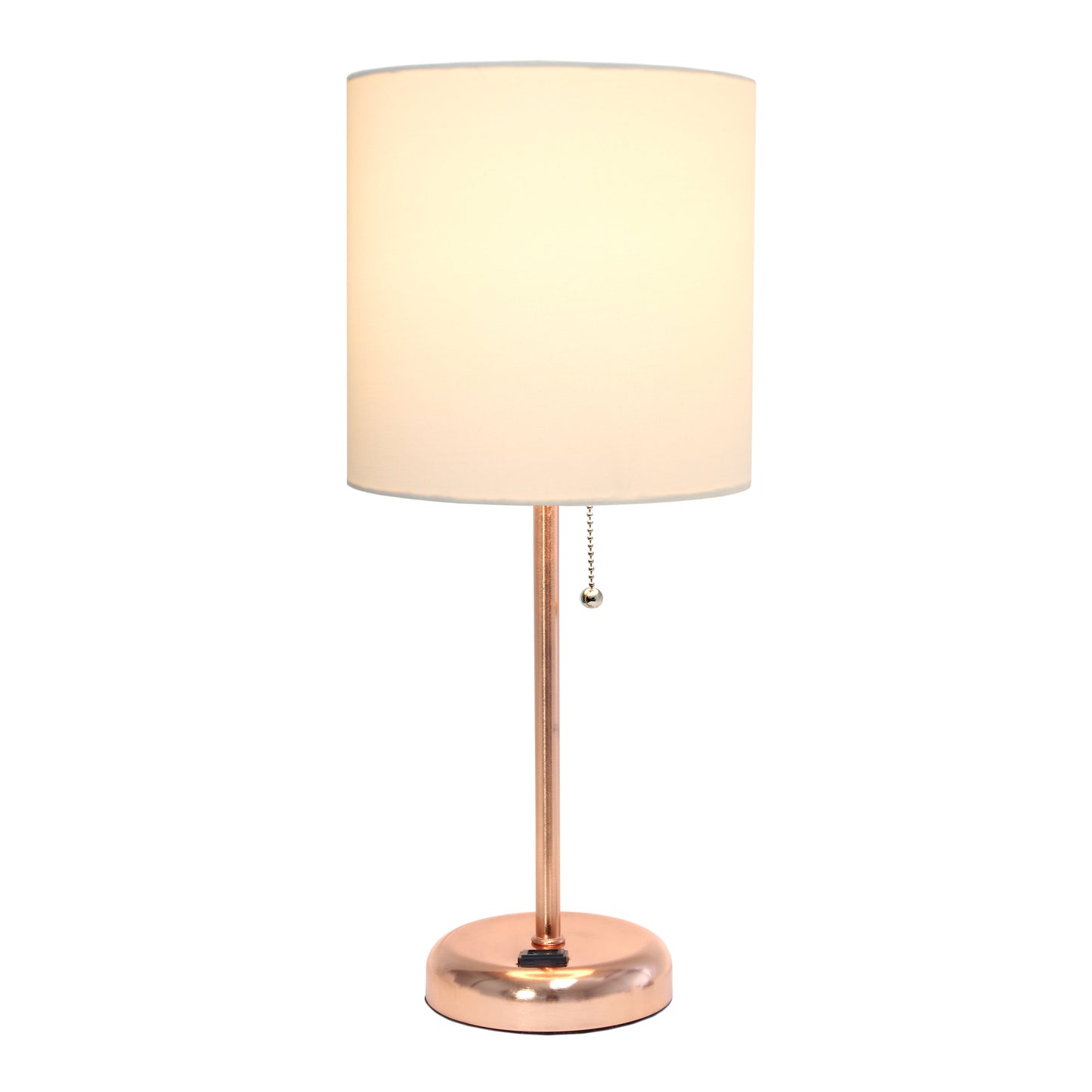 All The Rages Oslo 20" Rose Gold Base Standard Table Lamp With Power Outlet & White Fabric Shade
