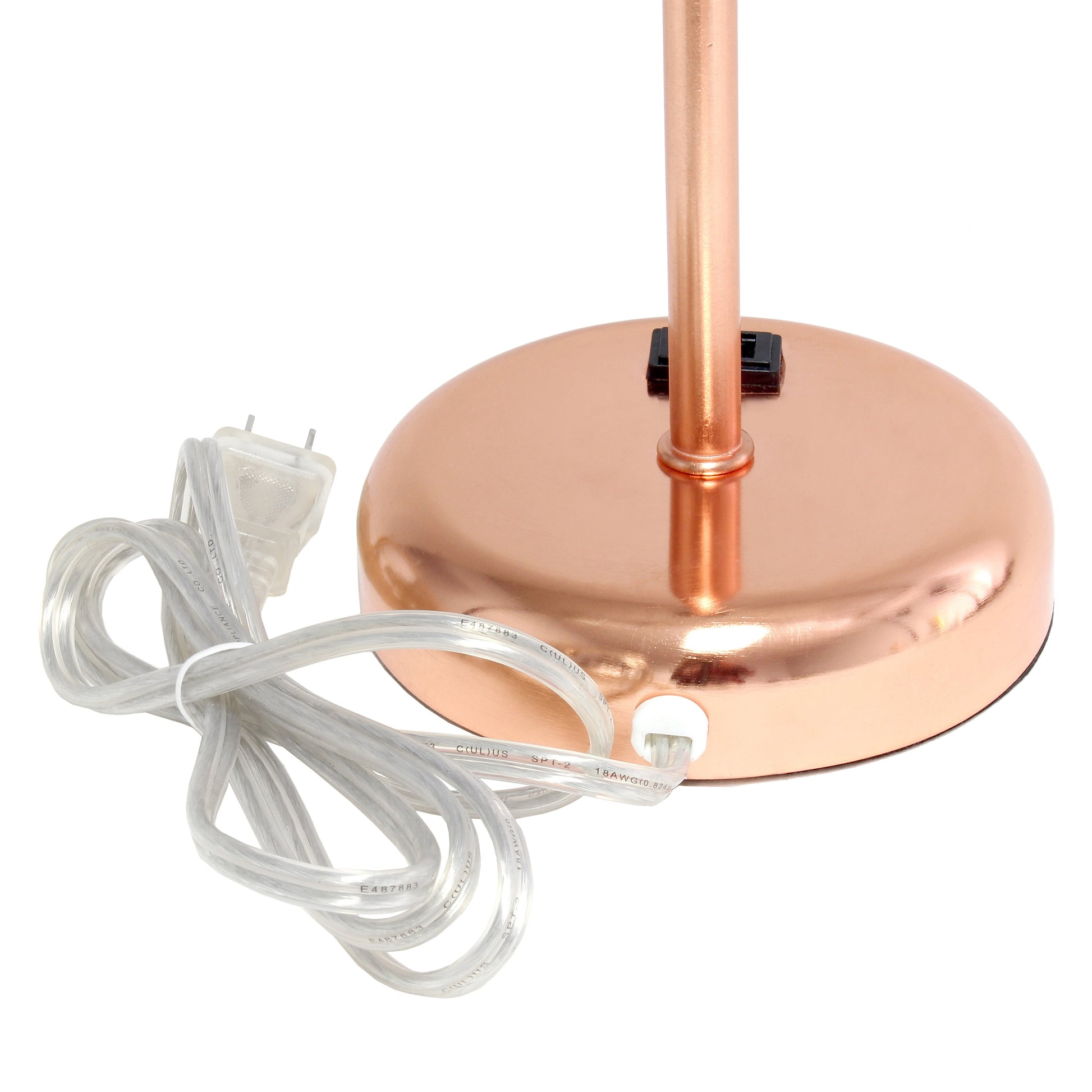 All The Rages Oslo 20" Rose Gold Base Standard Table Lamp With Power Outlet & White Fabric Shade