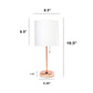 All The Rages Oslo 20" Rose Gold Base Standard Table Lamp With Power Outlet & White Fabric Shade
