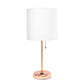 All The Rages Oslo 20" Rose Gold Base Standard Table Lamp With Power Outlet & White Fabric Shade