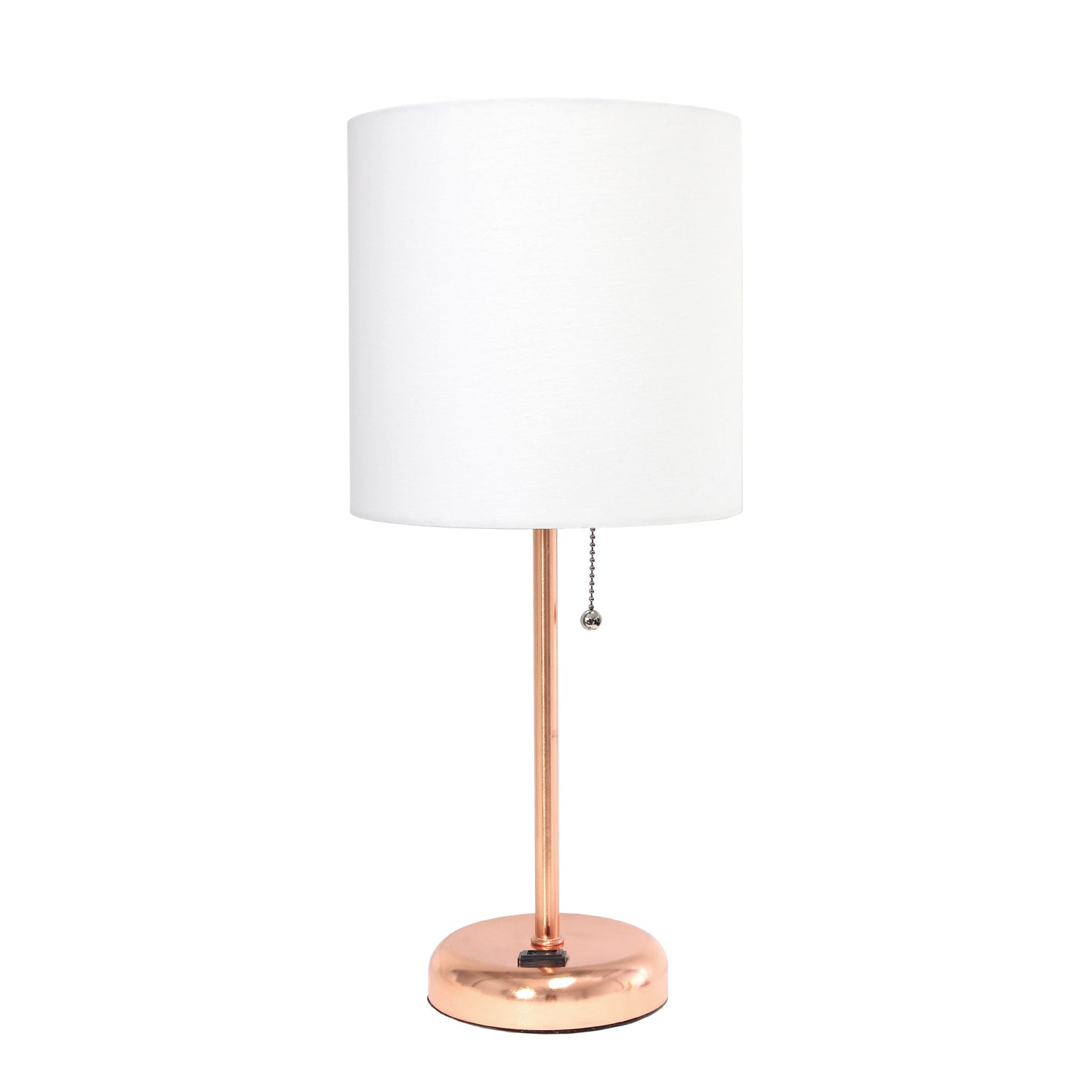 All The Rages Oslo 20" Rose Gold Base Standard Table Lamp With Power Outlet & White Fabric Shade