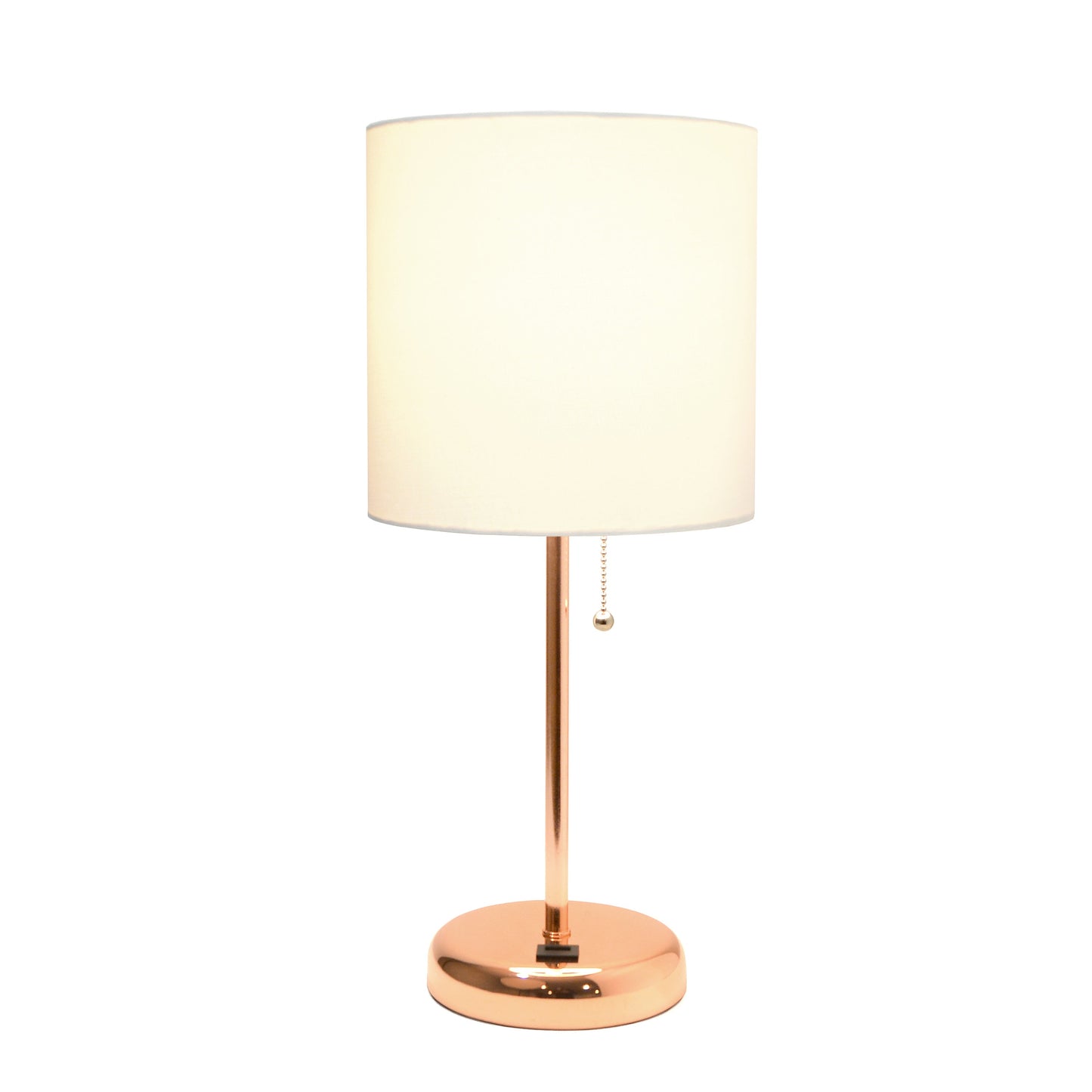 All The Rages Oslo 20" Rose Gold Base Standard Table Lamp With USB Power Outlet & White Fabric Shade